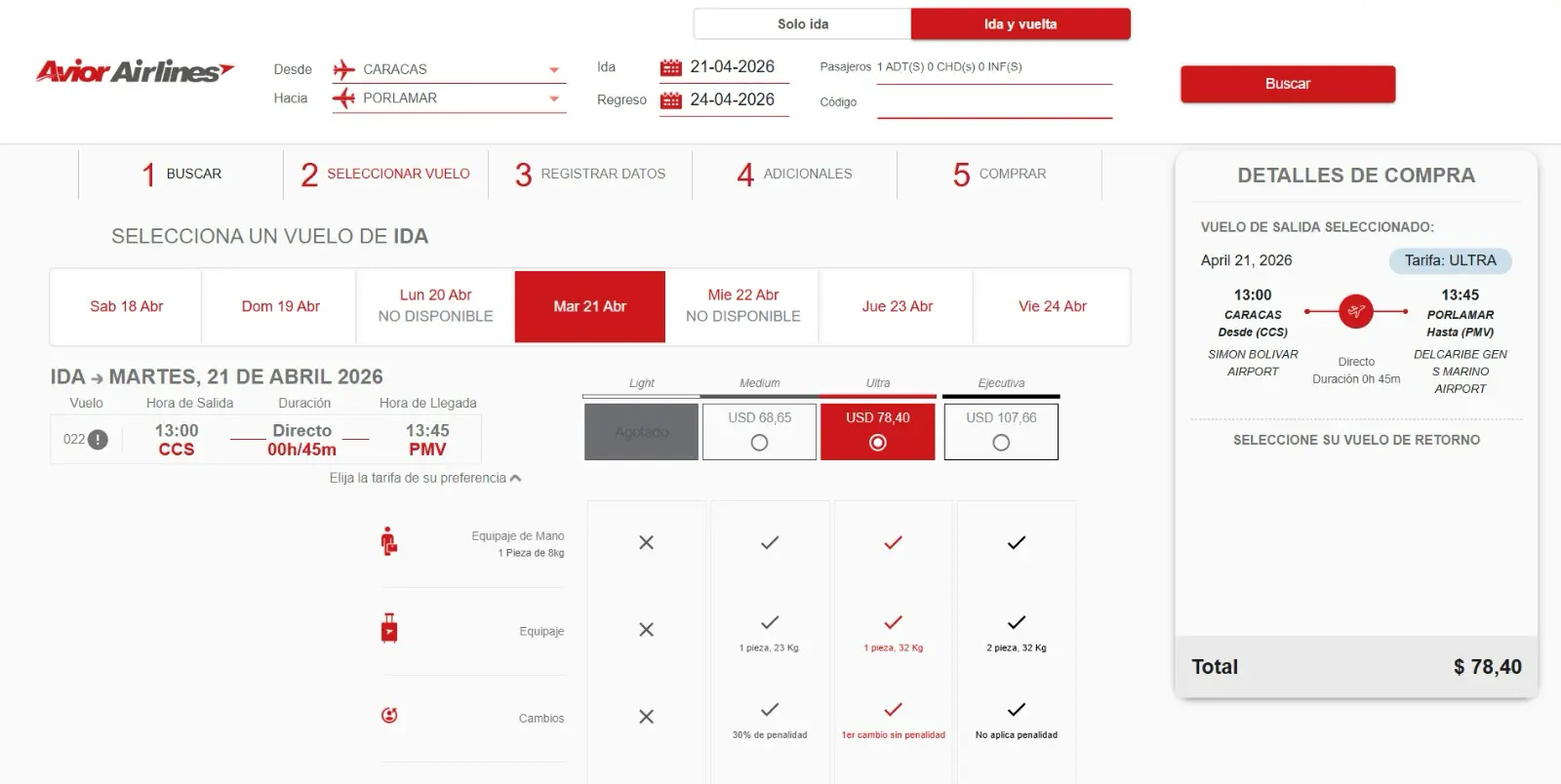 Plataforma de booking de vuelos de Avior Airlines desarrollada por Rolapro